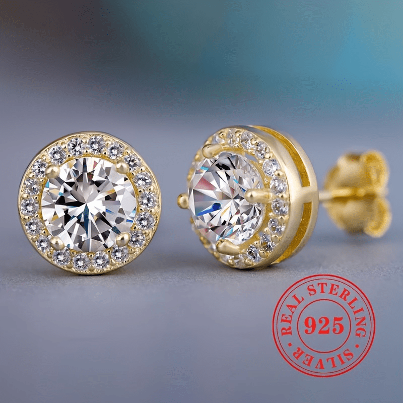 925 Silver CZ Stud Earrings Round & Square Design